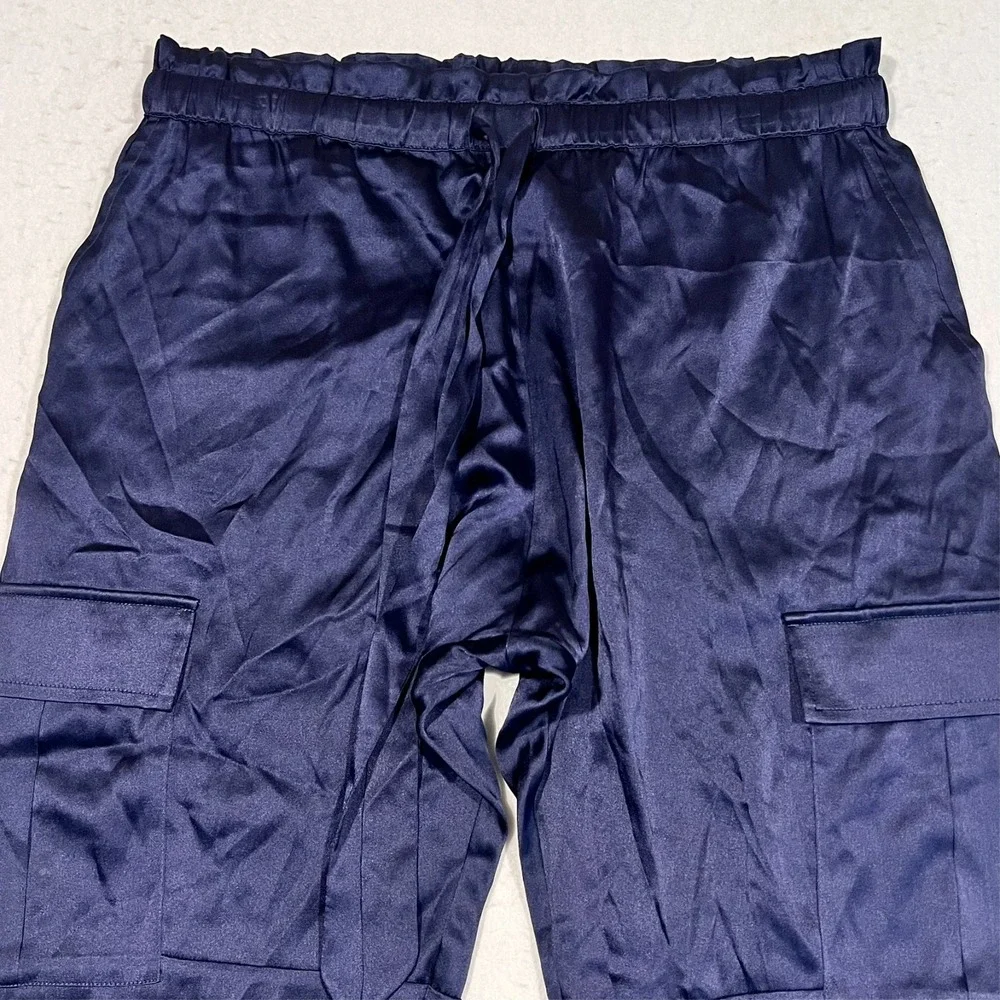CAMI NYC Carmen Cargo Pant Navy Blue Stretch Silk Blend Charmeuse Women's Medium